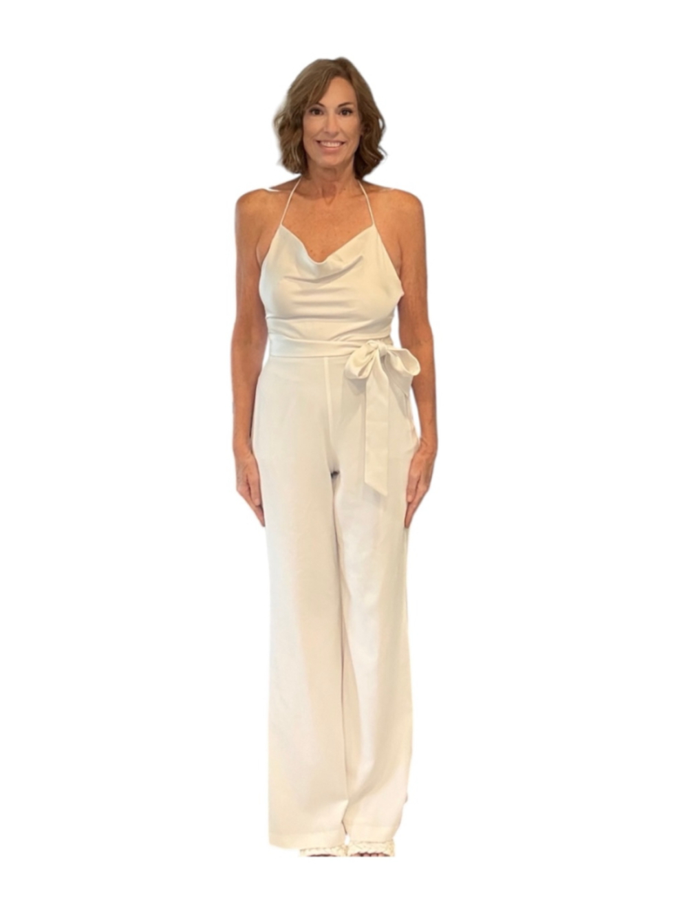 Alice + Olivia White Primrose Cowl Neck Jumpsuit, Off White - Picture 2 of 9